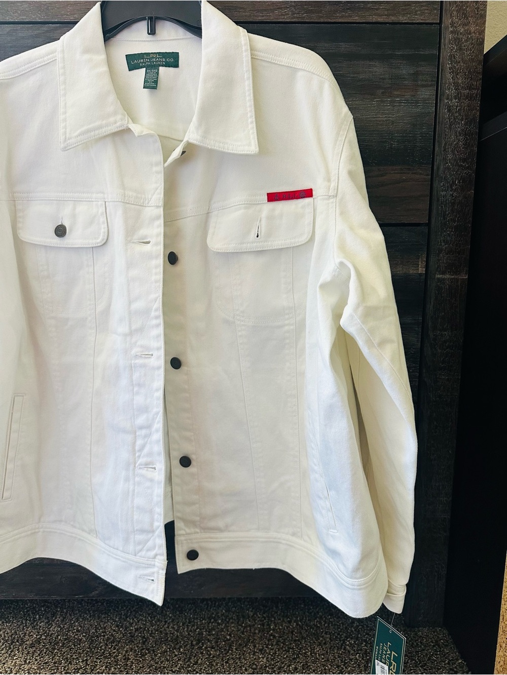 Ralph Lauren White Denim Trucker Jacket with Red Accent - Picture 4 of 8